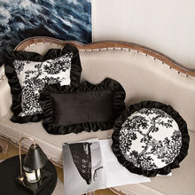法式轻奢客厅沙发抱枕网红黑白荷叶边抱枕套卧室高级感床头靠枕套