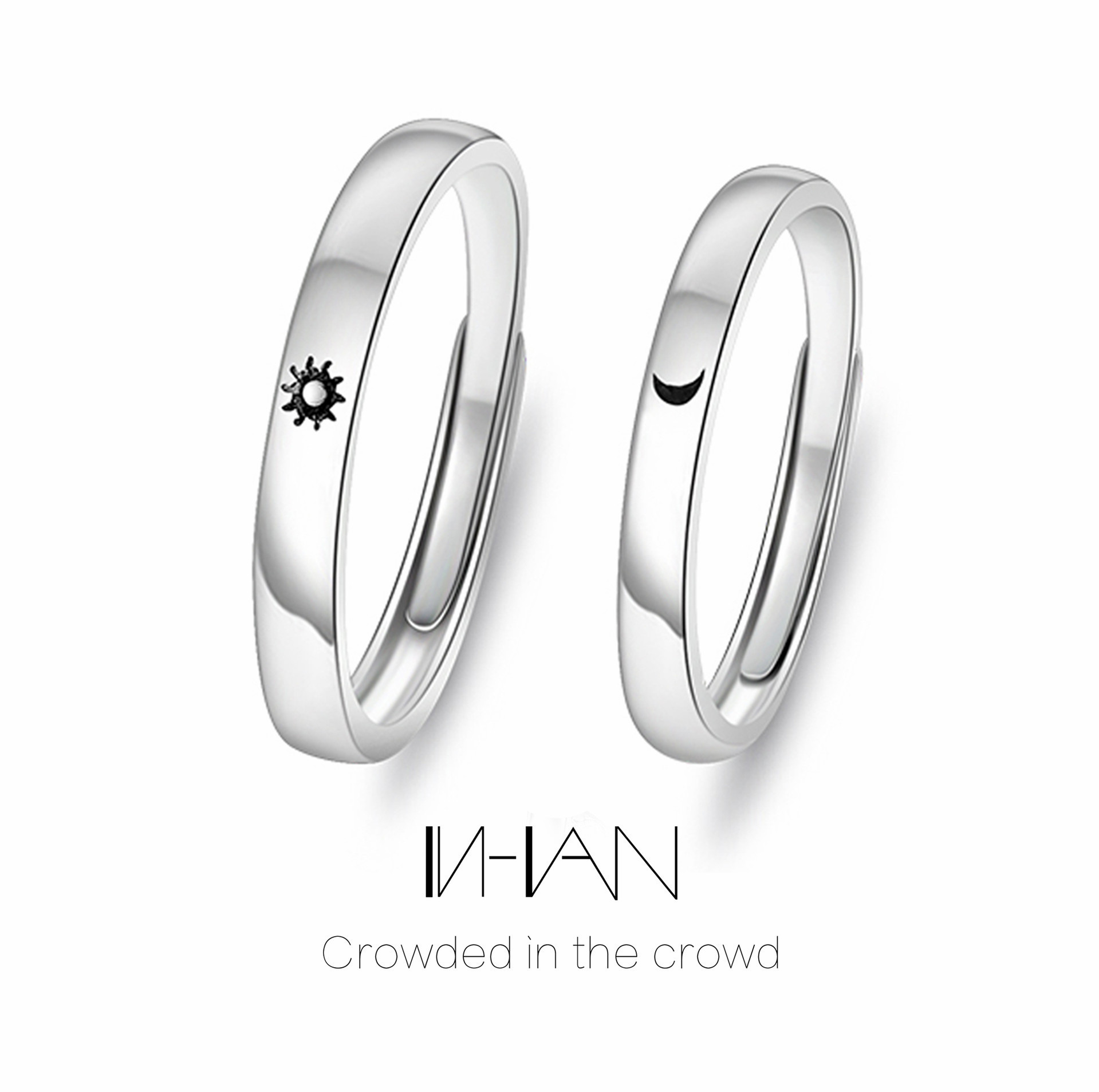 日月星辰情侣戒指日韩简约森系活口男女朝暮对戒学生定制个性刻字