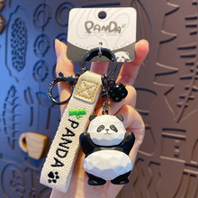 百茂原创木雕风熊猫系列钥匙扣创意精致举手熊猫情侣钥匙链包挂件