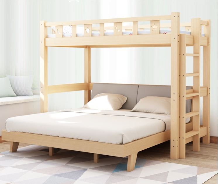 实木高架床白色上床下桌带书架下空单上层小户型阁楼床复式二楼床