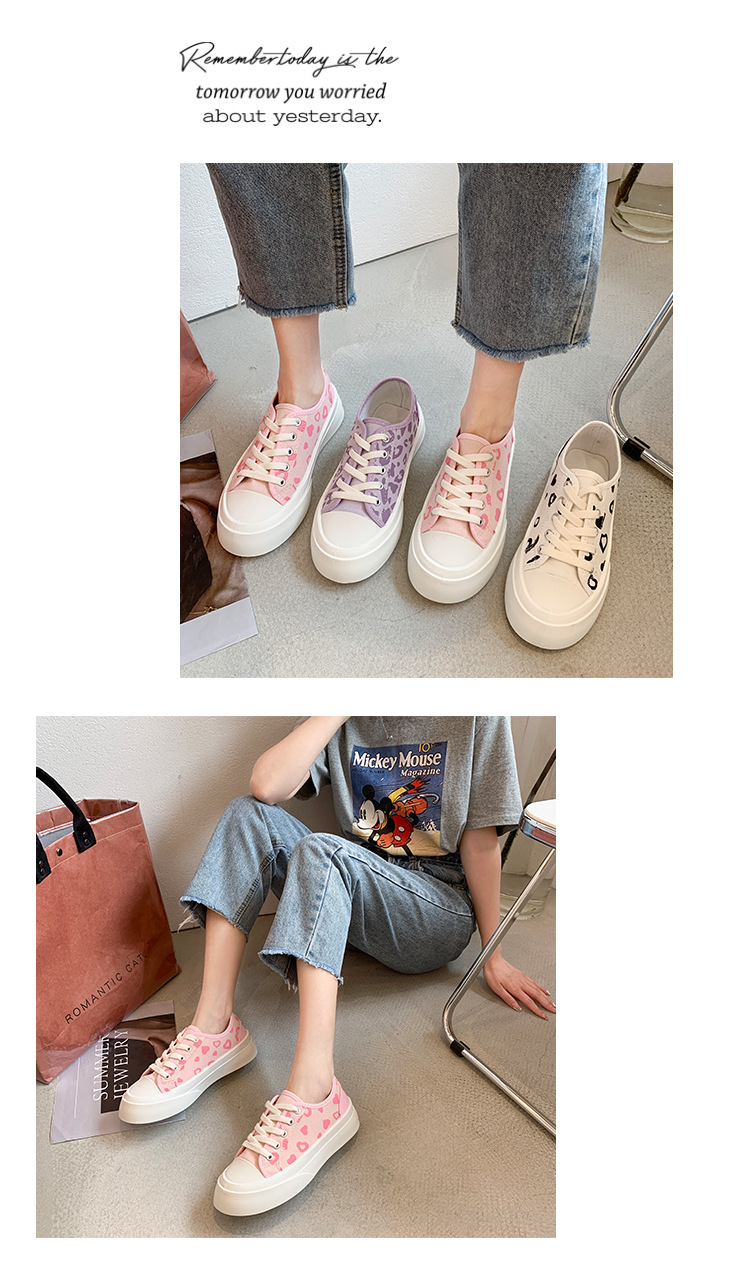 canvas shoes爱心豹纹大头鞋女厚底可爱2021年夏季新款潮帆布鞋子