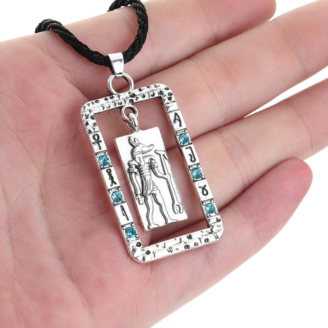 阿努比斯红色立方锆宝石吊坠古埃及神明的象形文字项链埃及天书