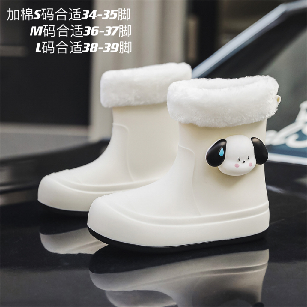 Children's Rain Boots Cute Student Rain Boots Waterproof Non-Slip Big Children Parent-Child Rain Boots Winter Fleece-lined Warm Rain Shoes Girls