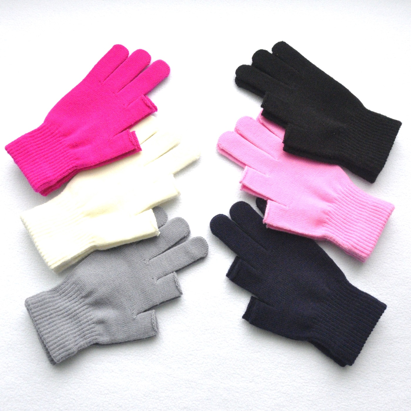 Adult Winter Warm Acrylic Solid Color Knitted Gloves Writing Non-Slip Mobile Phone Two Half Finger Touch Screen Gloves
