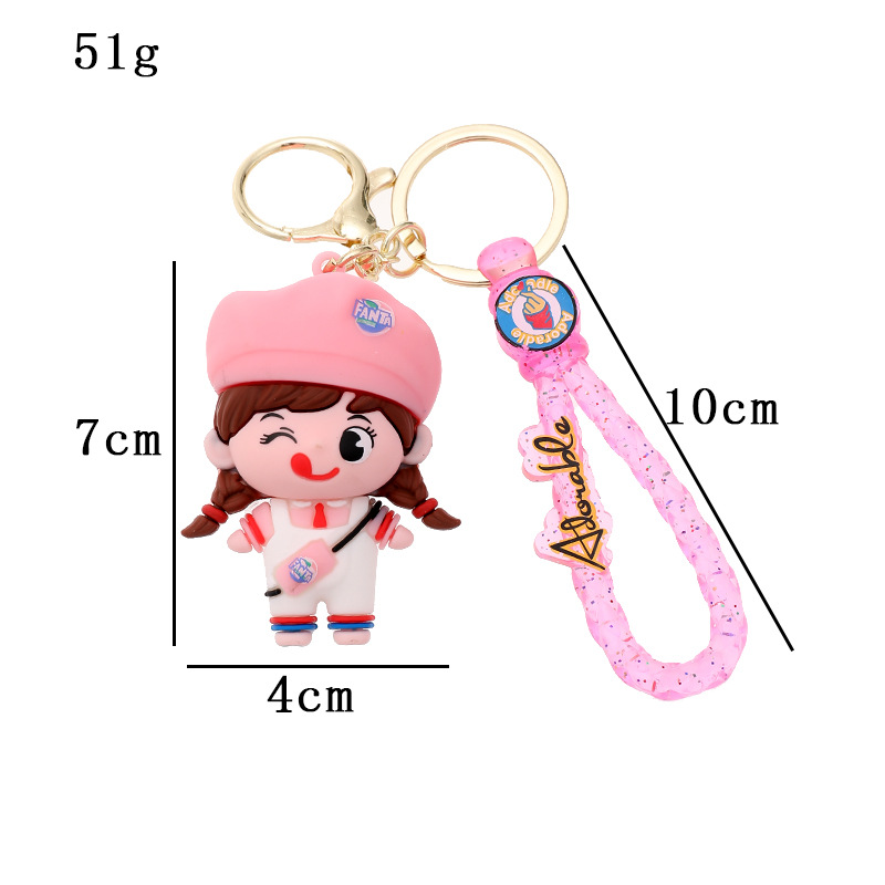 Cartoon Cute Drink Messenger Bag Keychain Pendant Couple Silicone Doll Doll and Bag Car Pendant Gift