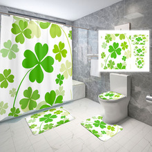 亚马逊绿色爱心小清新卫浴室三件四件套防水防滑浴帘地垫组合套装