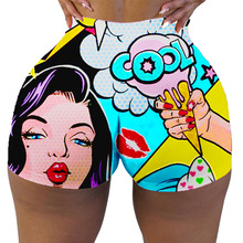 欧美外贸休闲短裤 跨境亚马逊ebay紧身卡通印花运动瑜伽热裤女