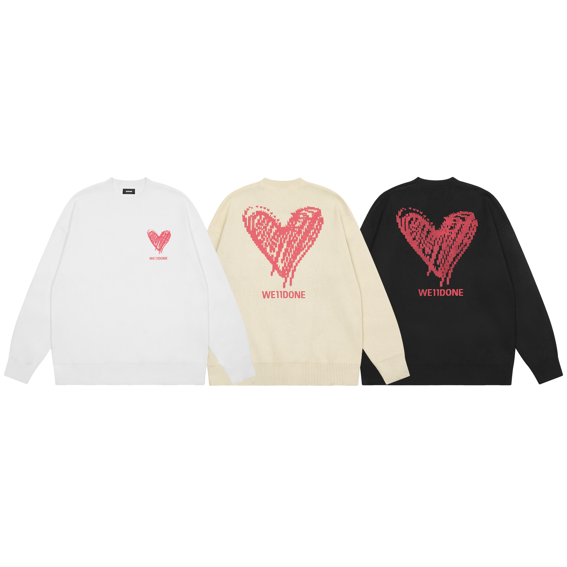 23ss顶级版本we11done印花粉色爱心图案针织毛衣男女同款-阿里巴巴