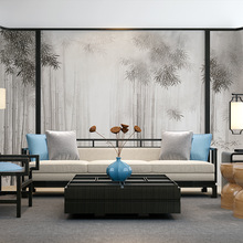 新中式水墨竹林山水壁画电视背景装饰墙壁纸客厅沙发卧室壁纸墙布