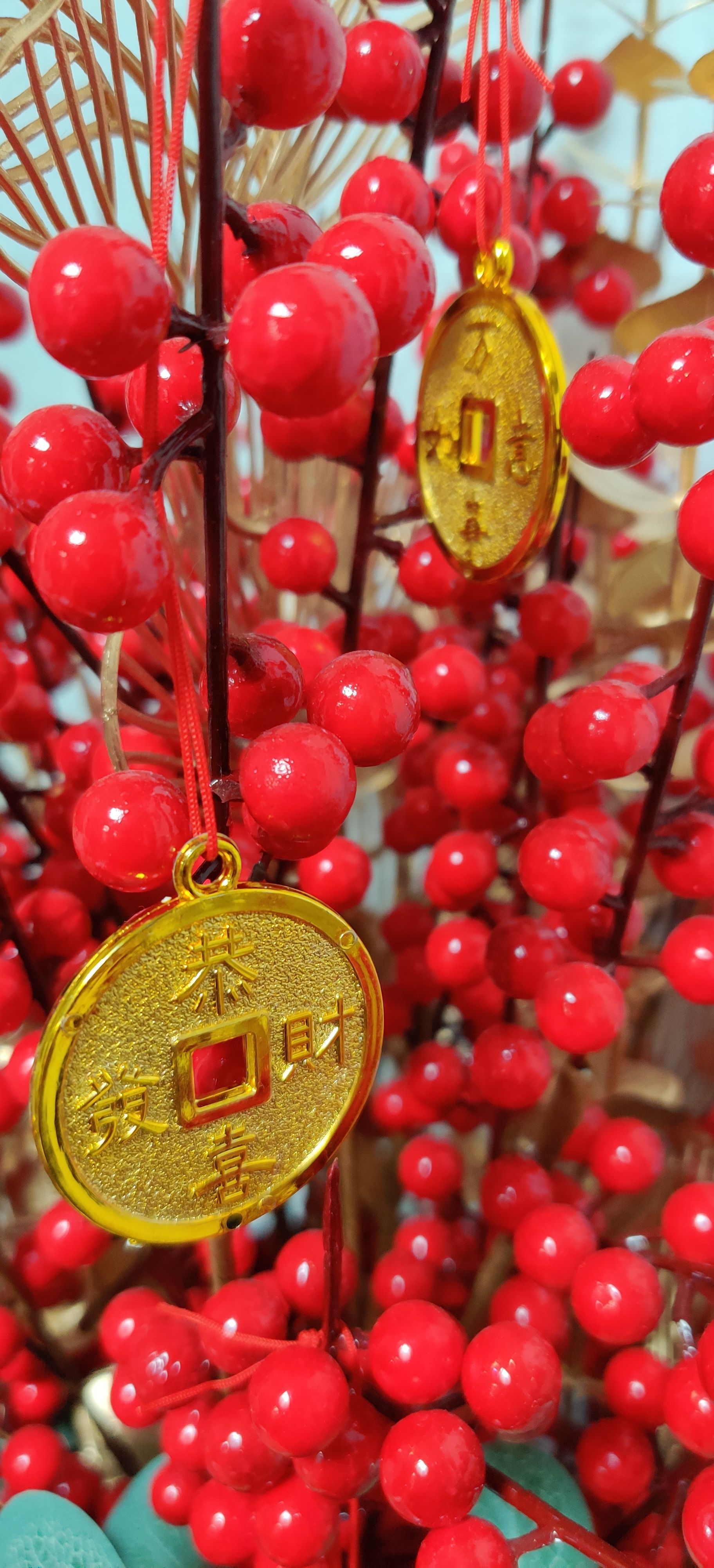 铜钱币恭喜发财万事如意是新年年宵花装饰品挂件发财树摇钱树挂件