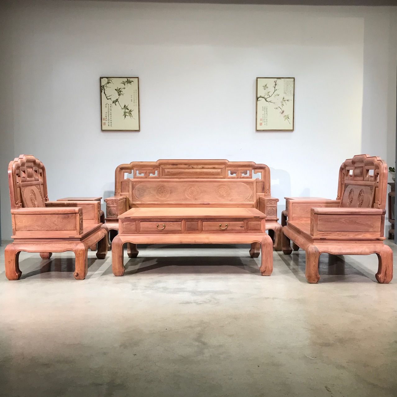 红木沙发123六件套原木缅甸花梨木组合古典中式红木色客厅茶几椅