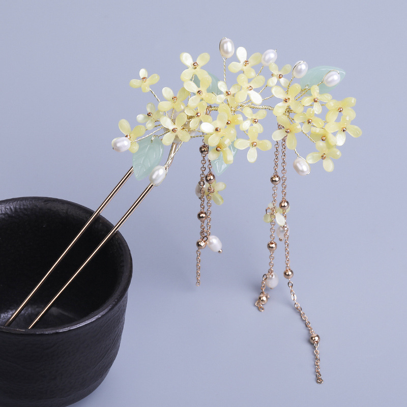 汉服头饰桂花发簪 古风发饰流苏发钗 步摇花簪旗袍配饰 花朵簪子