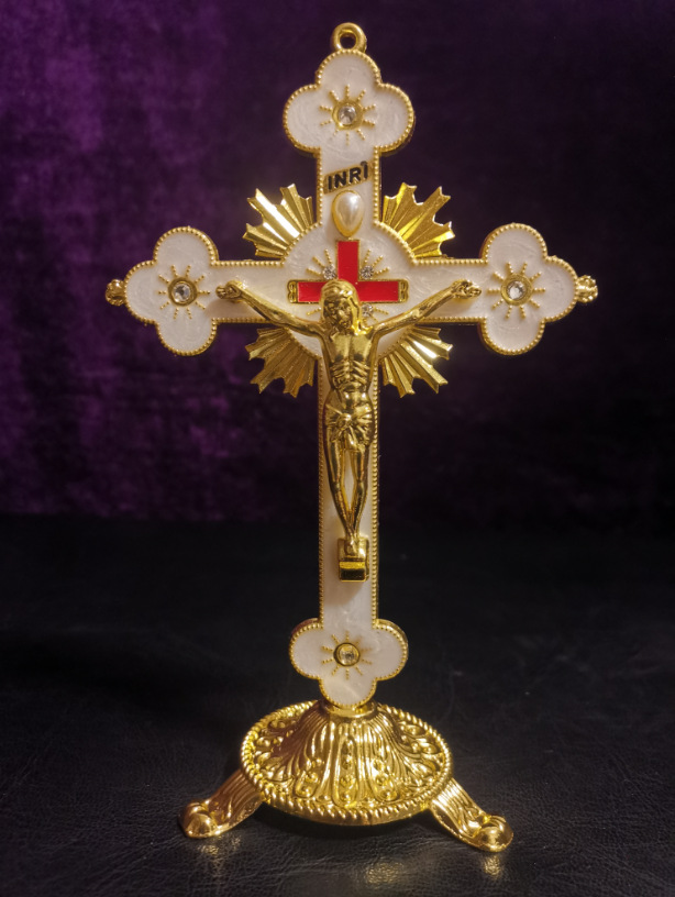 外贸欧式镶钻珍珠亮金色耶稣十字架摆件天主教基督教主内礼品用品