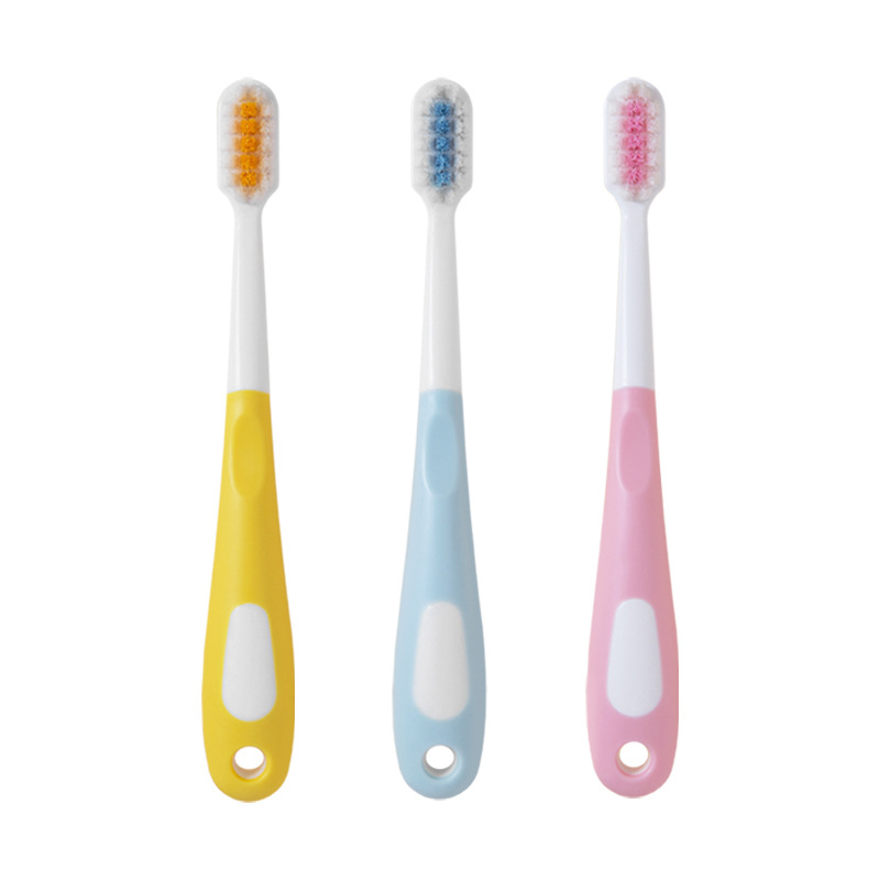 Yangzhou Calf Adventures Children's Toothbrush Wholesale Square Hole Dense Hair Soft-Bristle Toothbrush 3-12 Years Old Barrel 6 PCs