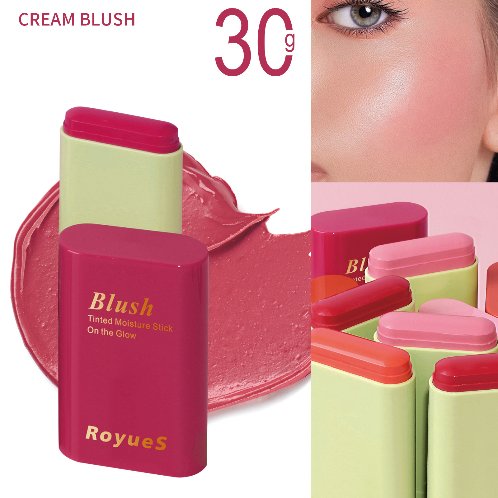 exclusive for cross-border natural nude makeup blusher brightening base three-dimensional repair waterproof lightweight multifunctional blush stick