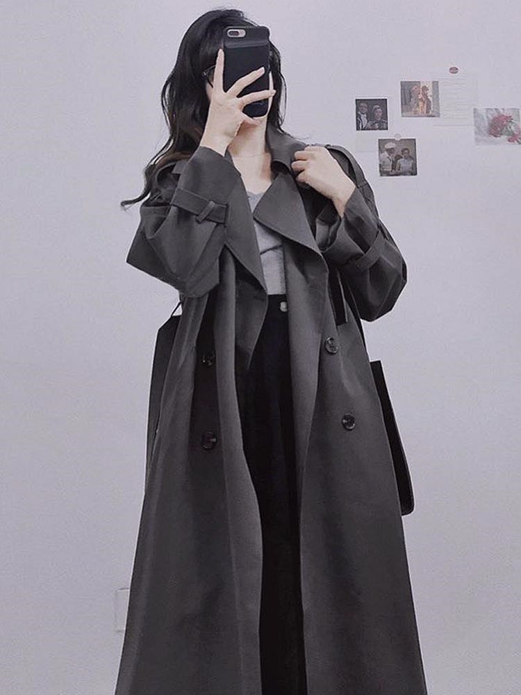 2021年新款春秋韩版中长款过膝英伦风职业时尚洋气减龄风衣外套女