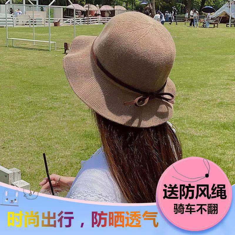 新款夏天帽子女韩版遮阳帽可折叠防晒荷叶边日系时尚太阳帽百搭渔