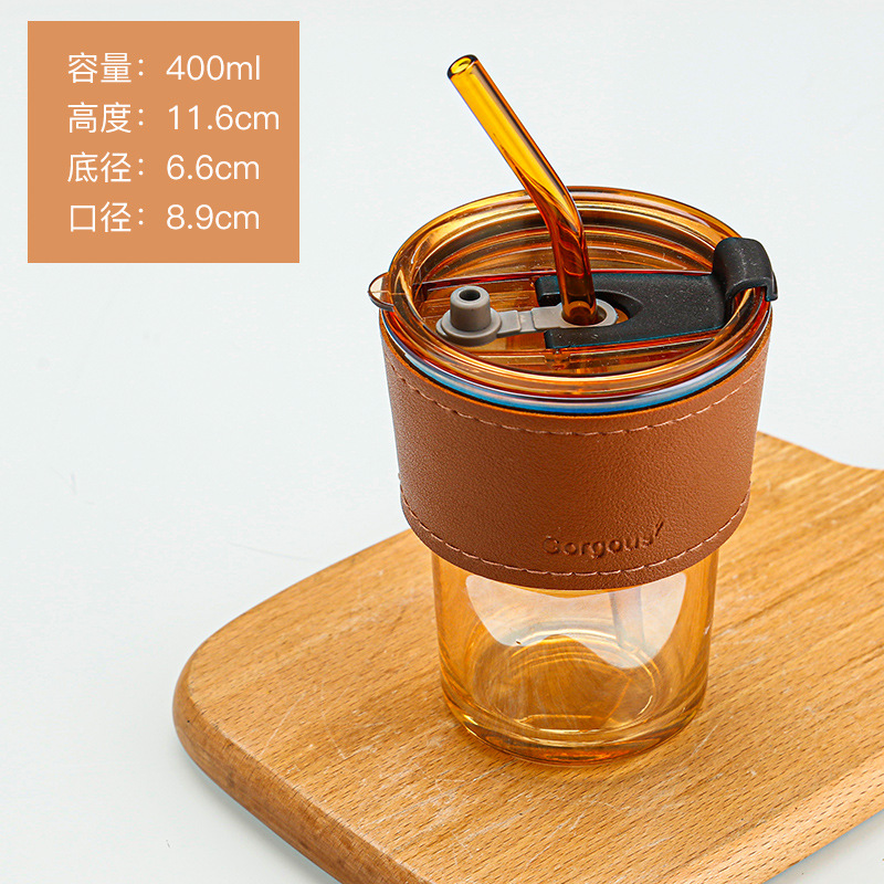 Creative with Cover Bamboo Glass Portable Straw Cup Heat Insulation Household Coffee Cup Good-looking Gift Cup