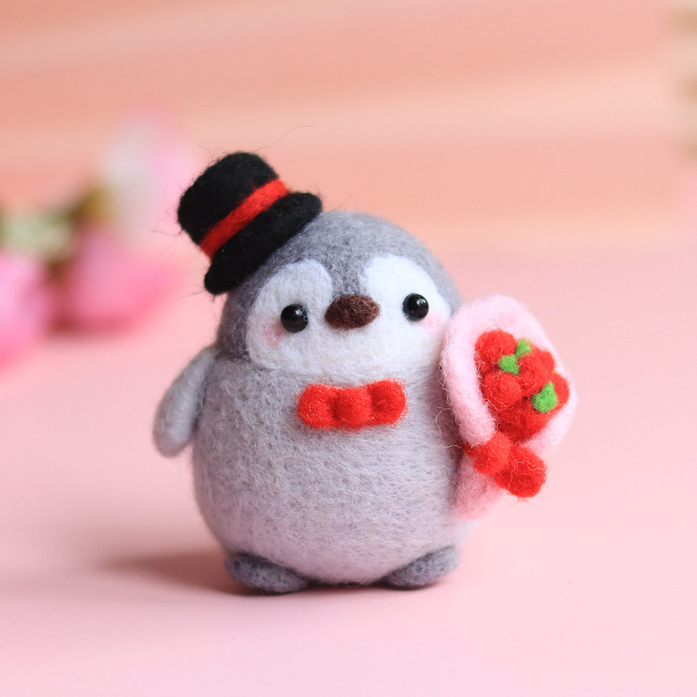 羊毛毡戳戳乐diy材料包 卡通太阳花企鹅玩偶自制毛绒公仔