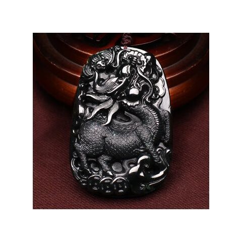 翡翠墨翠色麒麟吊坠冰种男款貔貅玉牌子蛇纹石玉玉佩玉石项链