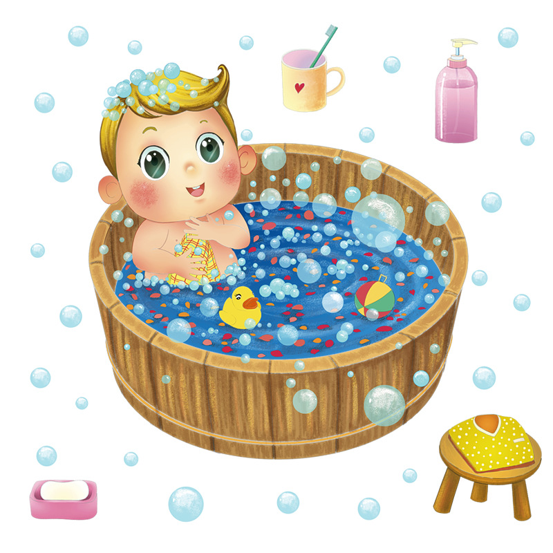 可移除墙贴 花瓣浴宝宝 浴室卫生间儿童房幼儿园卡通贴纸贴画