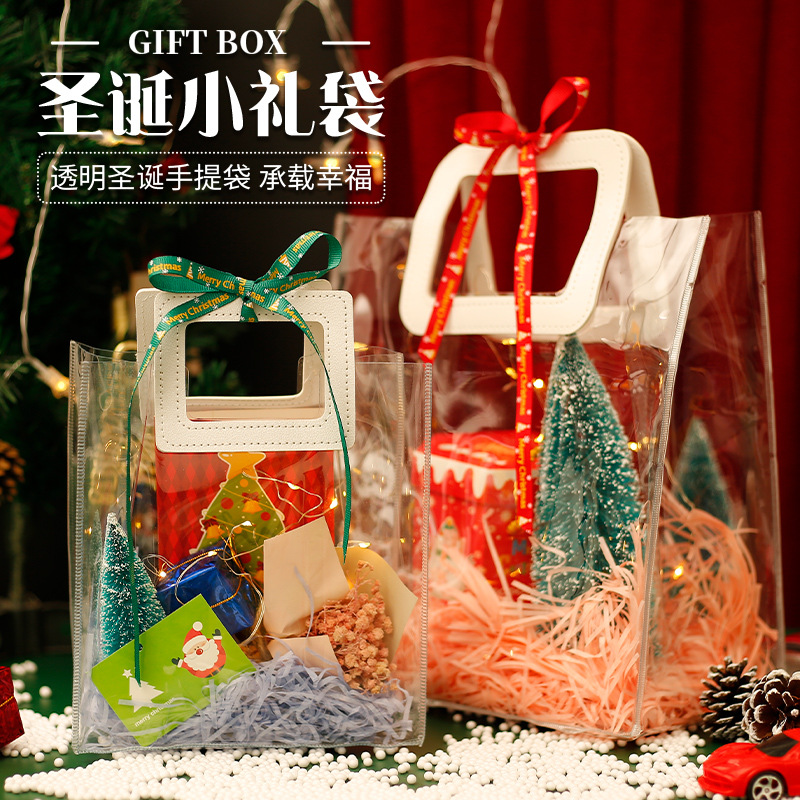 Christmas Gift Bag Wholesale Christmas Eve Fruit Packing Box Transparent Handbag Christmas Eve Gift Bag Hand Gift Bag