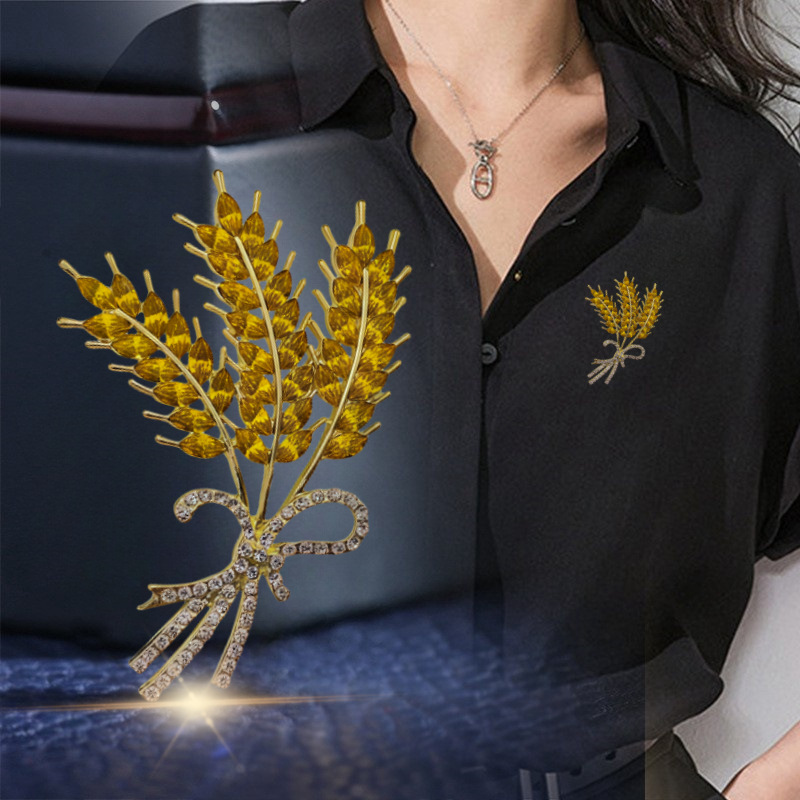 south korea fashionable golden three ears of wheat brooch suit corsage decoration temperament women‘s coat exquisite don‘t safety pin inlaid brick