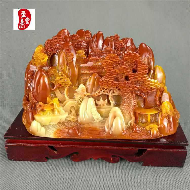 玉石寿山石雕芙蓉石富水长流风水摆件奇石观赏石客厅装饰-阿里巴巴