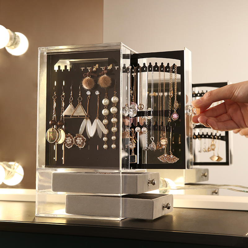 1zh8透明柜耳环防氧化项链展示架首饰收纳盒耳饰亚克力戒指感