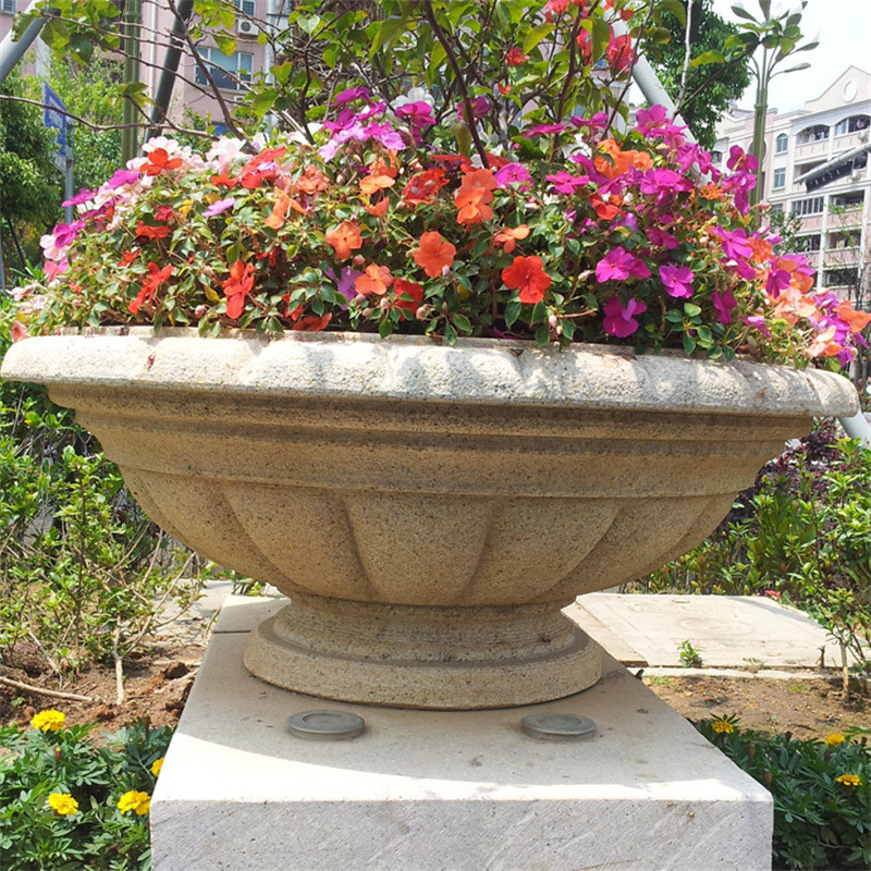 惠安石雕厂家直销石材花钵石雕欧式花盆园林景观小区广场石花钵