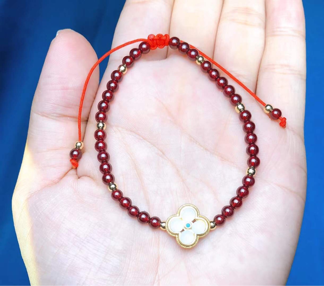 天然石榴石?古法金四叶草配件手工编织手链原创系列跑量 新年款