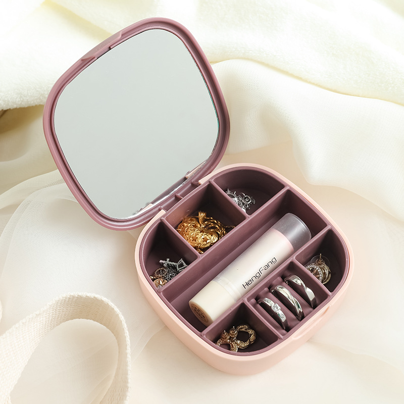 Portable Jewelry Box Multifunctional Simple Storage Travel Storage Box Lipstick with Mirror Necklace Storage Box Wholesale