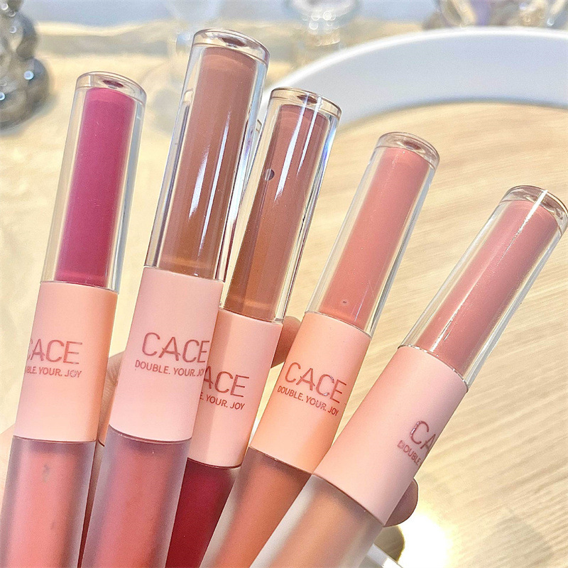 [Mirror + Matte] Double-Headed Lip Lacquer Transparent Water and Light Sense Low Saturation Lip Mud Pseudo Plain Lipstick White Student