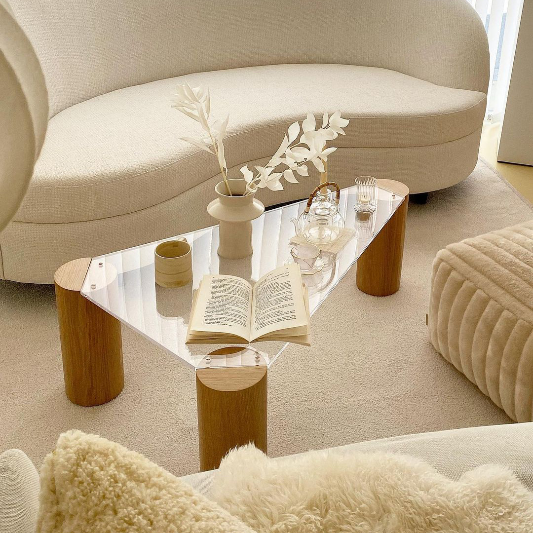 三角圆角木透明茶几现代简约北欧风客厅亚克力创意设计小桌子