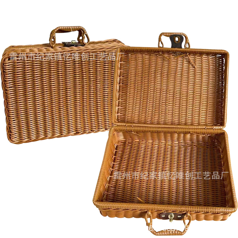 Rattan Suitcase Hand Gift Weaved Storage Basket Storage Box Mid-Autumn Festival Moon Cake Gift Box Retro Decoration Bag Basket