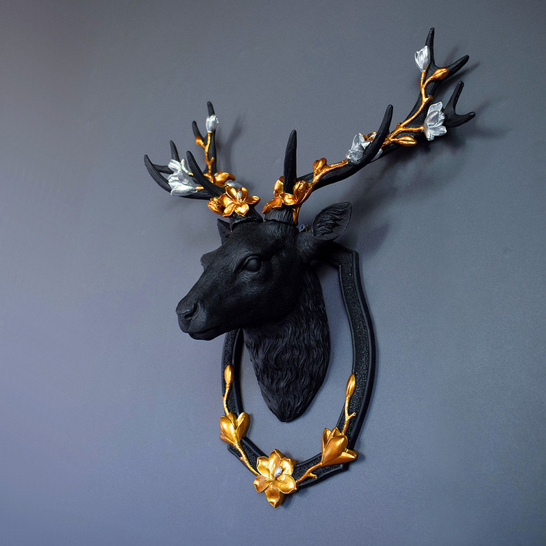 欧式招财鹿头装饰壁挂创意客厅店铺背景墙面挂件动物麋鹿墙饰立体