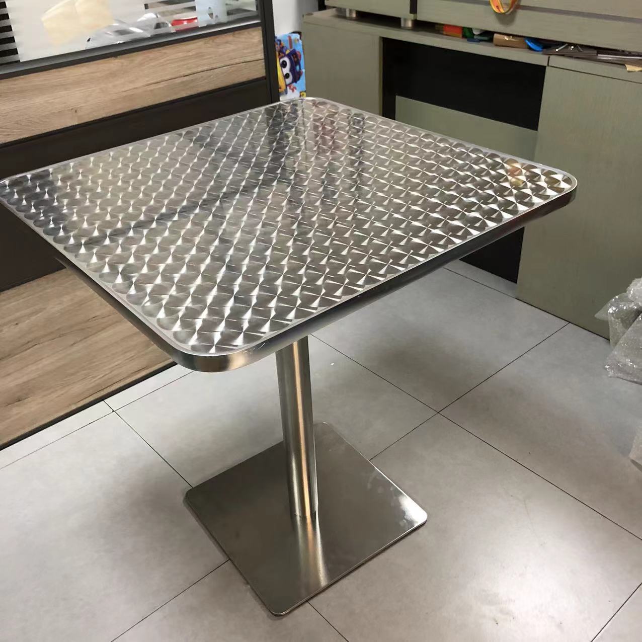 不锈钢实心底座方桌加厚方形咖啡店餐厅洽谈餐桌时尚网红方桌