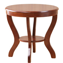 实木小茶几简约边柜双层圆形小桌子中式客厅沙发边几角几美式圆桌