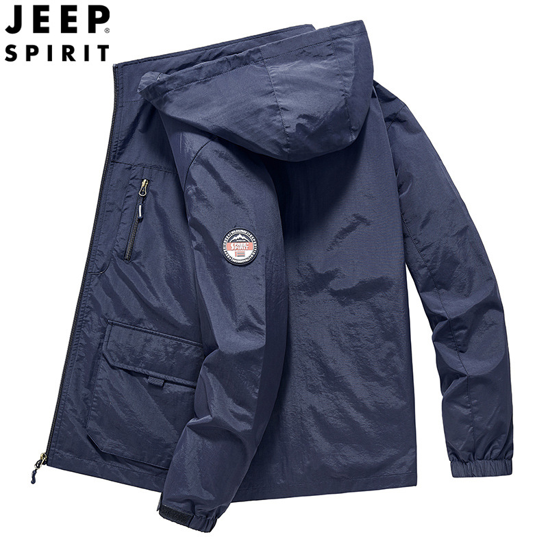 jeep吉普男士外套春秋成熟稳重新款潮流连帽夹克休闲衣服男薄8812