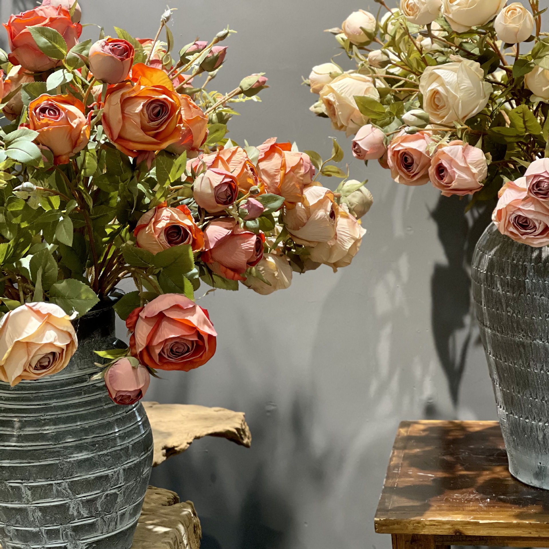 仿真玫瑰烤边玫瑰焦边月季蔷薇复古油画美式花艺家居装饰酒店美陈