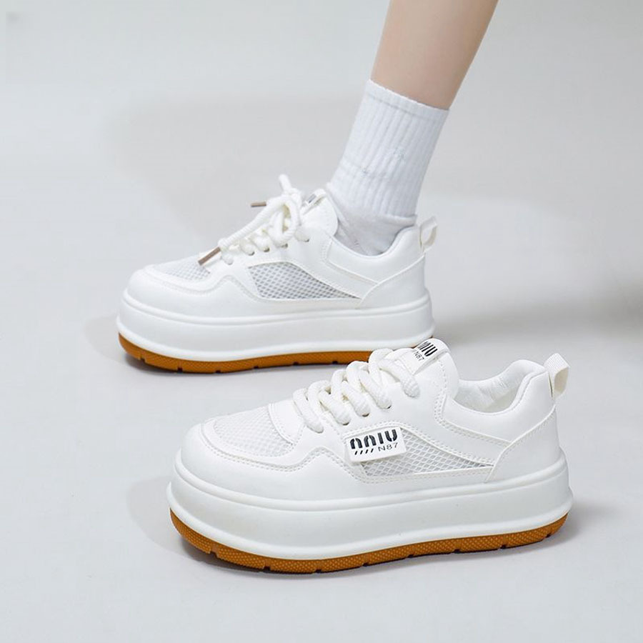 厚底松糕小白鞋女2024新款夏季透气网面百搭休闲韩版大头板鞋ins