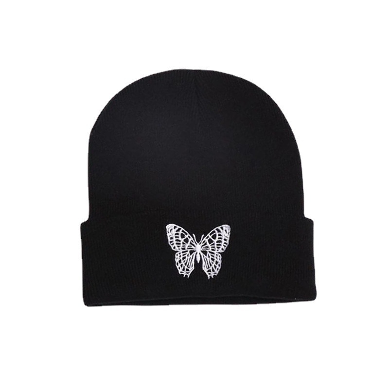 Korean Style Butterfly Embroidery Knitted Hat Men's and Women's Outdoor Cold-Proof Ski Warm Hat Fashion Sleeve Cap Woolen Cap Beanie Hat