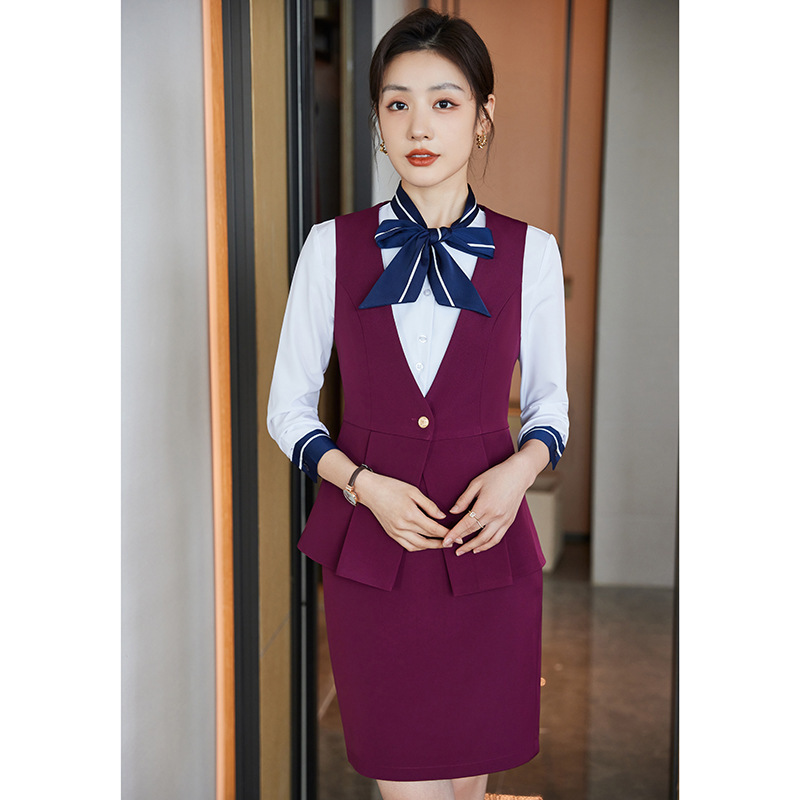 酒店前台收银员高端职业装女马甲套装前厅接待餐饮服务员工作服春