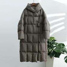 欧洲站外贸吸扣设计长款连帽白鹅绒羽绒服女2024加厚冬季保暖外套