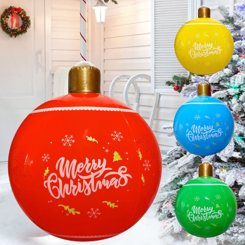 跨境爆款pvc充气圣诞球带挂孔灯笼球户外庭院圣诞节装饰品