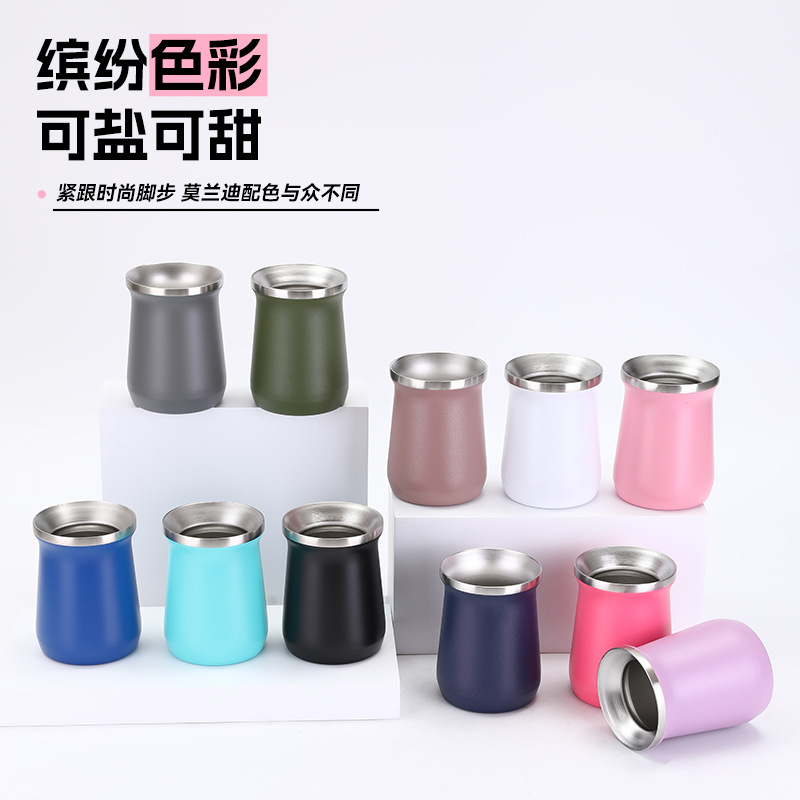 跨境不锈钢304保温杯8oz马黛杯锤纹漆啤酒杯双层真空迷你水杯定制