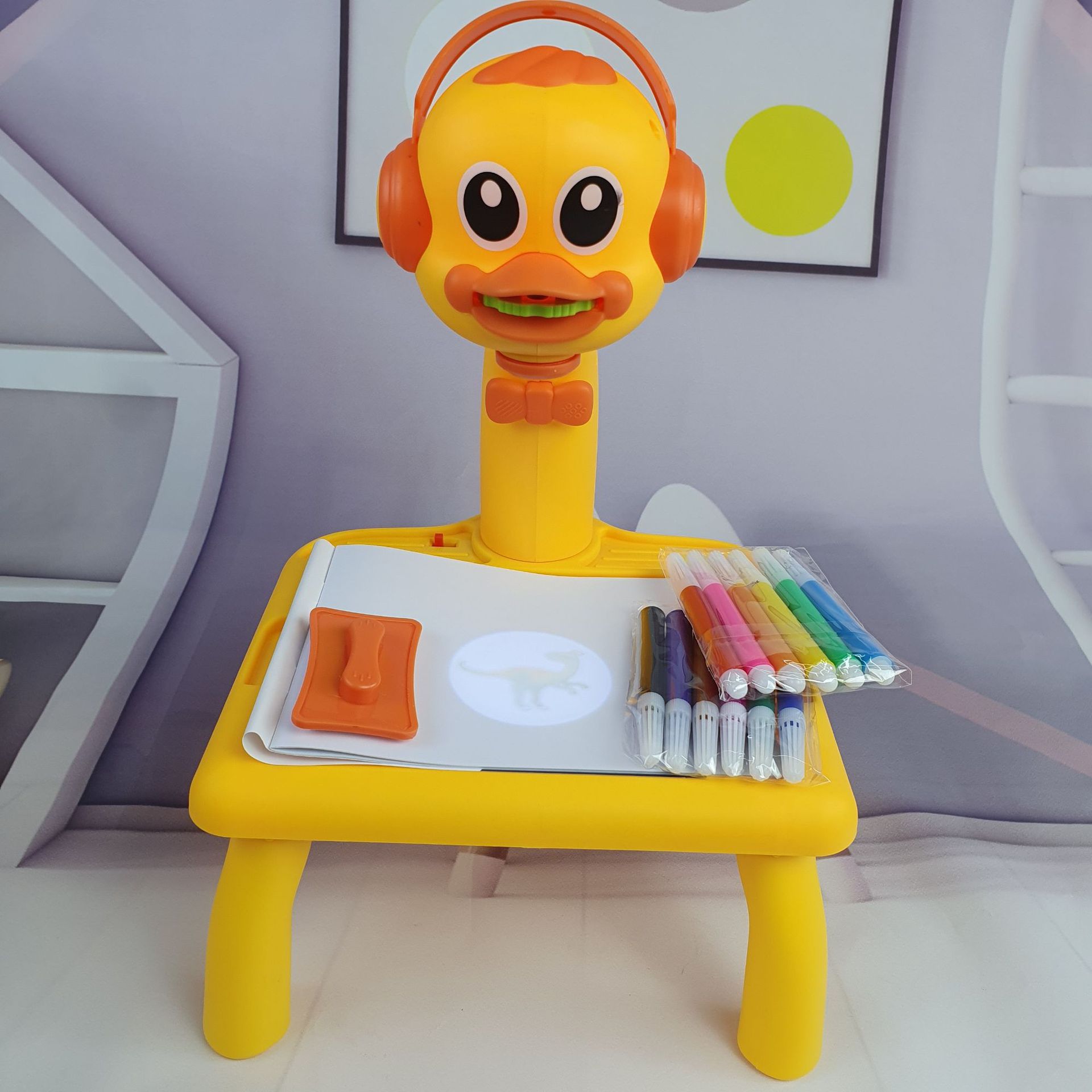 儿童小鹿智能投影绘画桌梦幻多功能涂鸦画板长颈鹿小鸭学习桌玩具