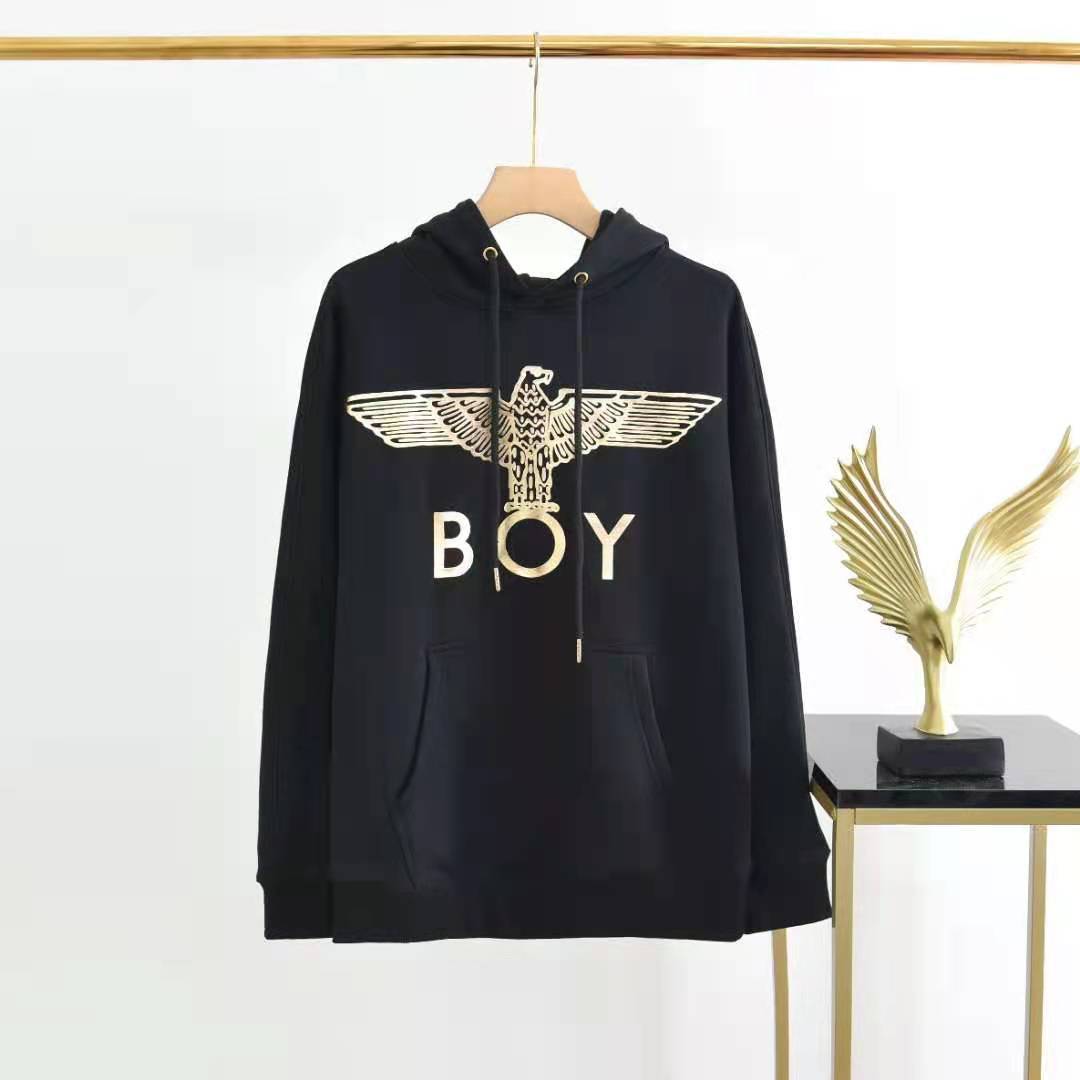 潮牌boy秋季新款胸前烫金老鹰后背水晶翅膀男女同款连帽情侣卫衣