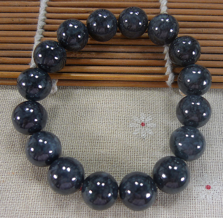 缅甸a货翡翠乌鸡种13mm手串冰种玉石珠子手链男女款玉器手链手串