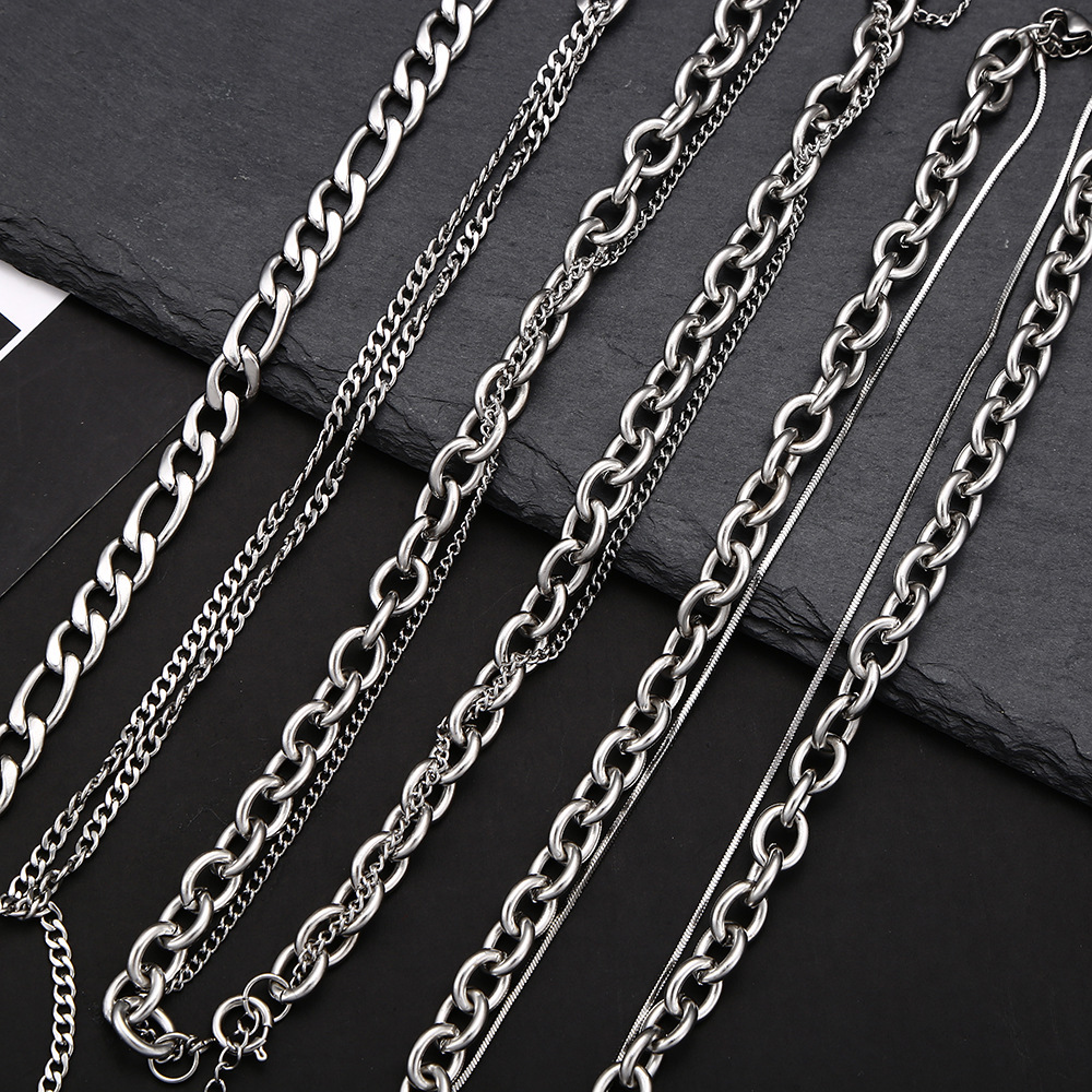 New Hip Hop Style All-Match Twin Titanium Steel Necklace Trend Pendant Fashion Short Necklace Accessories Wholesale